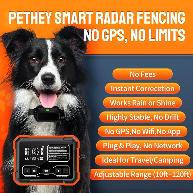 Wireless Dog Fence System, Indoor & Outdoor, 1 Acre High-Precision Radar Wireless Dog Fence System, Real-time Monitoring, 9-26in Medium & Large Breeds, Not Limited by GPS Signal (for Two Dogs)