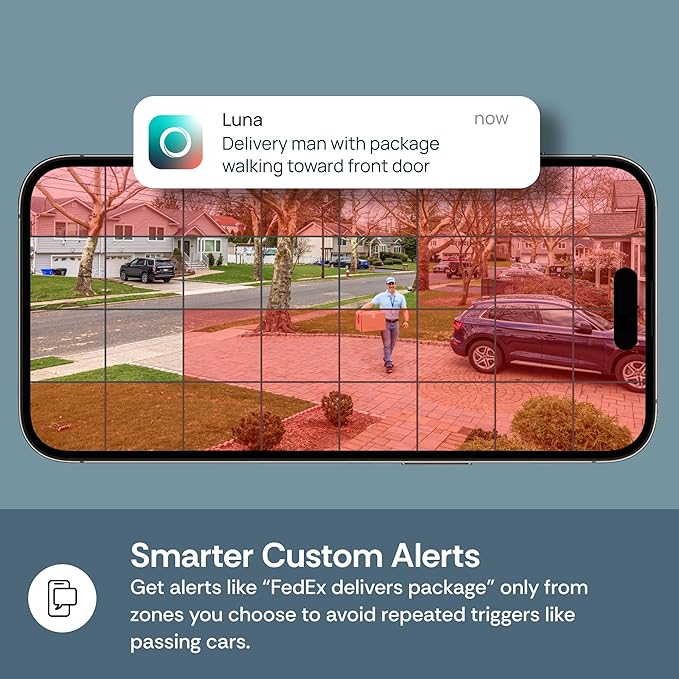 Luna 2K AI Wired Cameras for Home Security, Outdoor/Indoor, Wi-Fi 6, Smart Alerts, Color Night Vision, Spotlight/Siren, Magnetic Mount, Cloud & CVR Storage, 2-Way Audio (2-Pack, White)