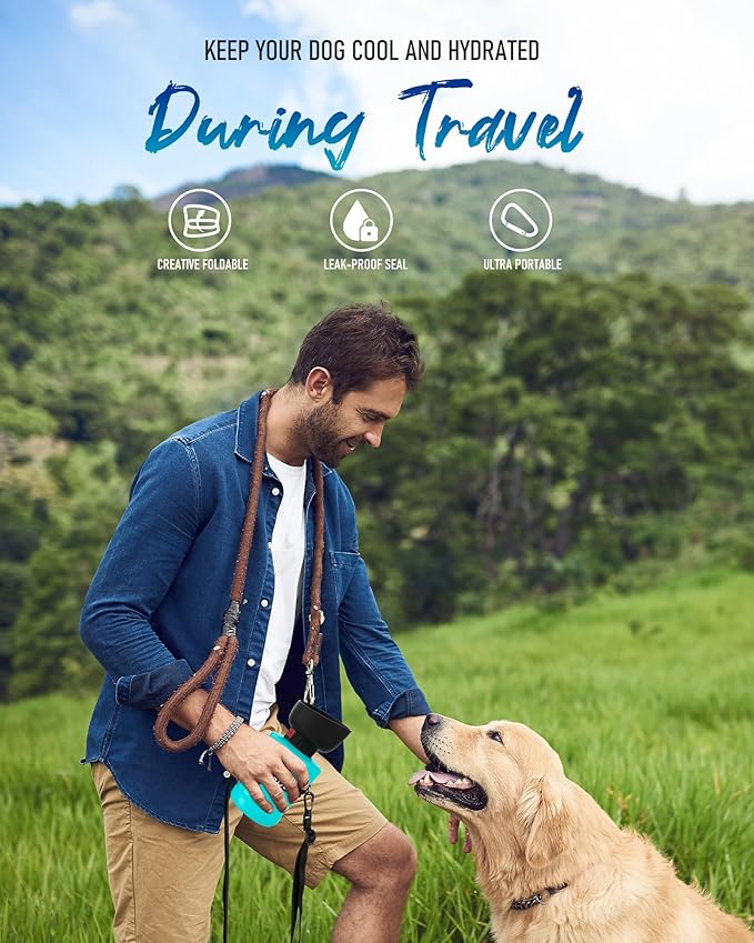 Lesotc Dog Water Bottle, Portable Water Dispenser with Bowl, Leak Proof Pet Travel Squeeze Bottle, Puppy Essentials Dog Stuff Accessories for Outdoor Walking, Hiking, Camping