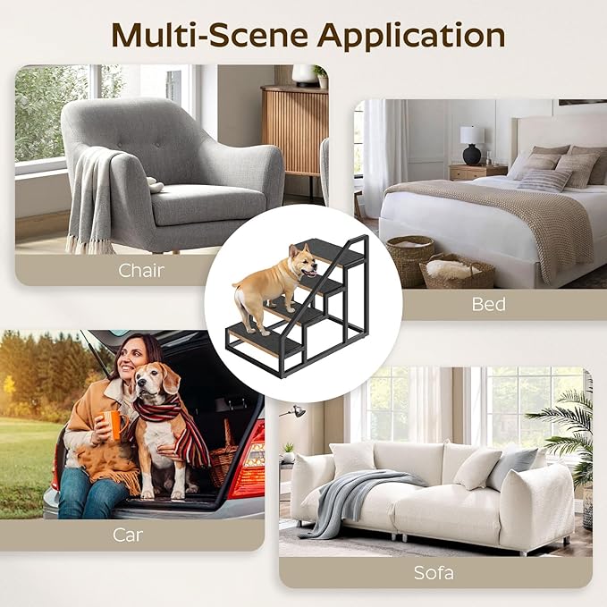 Dog Stairs for Small Dogs, 4-Steps Dog Steps for High Beds and Couch, 20.5”H Pet Steps with Non-Slip, Rustic Brown and Black LT01BR