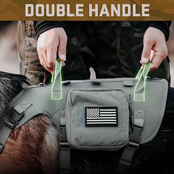 Forestpaw Tactical Dog Harness for Large Dogs,Tactical Dog Collar with Bungee Leash Set,No Pull Military Dog Harness for Walking Training,Adjustable for Medium Large Dogs,Gray,Chest 15.5-25.5"