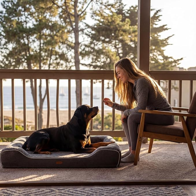 Cooling Dog Beds for Extra Large Dogs with Removable Washable Covers,Orthopedic Sofa Bed with Cool Gel Memory Foam and Egg Crate Foam Waterproof Relieves Joint Pain,48"x30"x9.0" Dark Grey