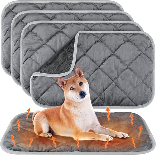 4 Pack Self Heating Cat Pad Self Warming Dog Mat Reflects Body Heat Extra Warm Thermal Pet Pad Washable Dog Cat Bed Crate Bed Mat Blanket(Gray,45 x 28 Inch)