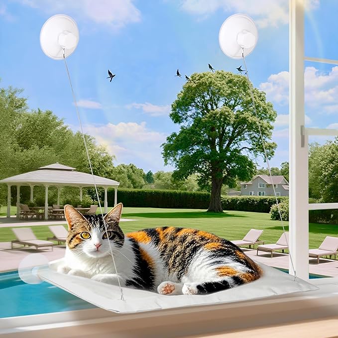 Cats Window Perch, Window cat Bed,Hammock, House, Equipped with Two Powerful Suction Cups, The Load-Bearing Capacity is Stronger, and The cat can Rest Assured to bask in The Sun(Gray)