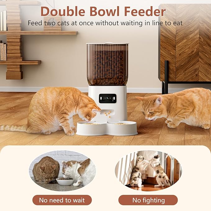 Cat Feeder with Camera, 5L Auto Dog Feeder with Dual Power Supply Pet Feeder for Easy Clean, Cat Food Dispenser for Multiple Pet Detachable (Vedio)