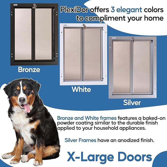 PlexiDor Performance Pet Doors for Dogs and Cats - Door Mount Dog Door with Lock and Key - White, X-Large Sizes