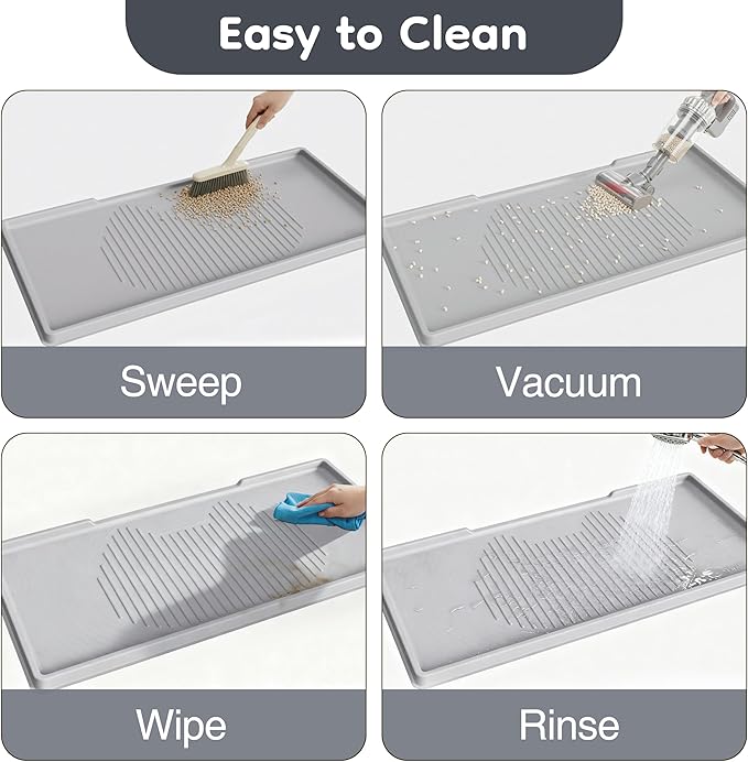 ISSEVE Cat Litter Mat 54" x 27.5" XXL, Extra Large Silicone Mat for Litter Box, 1.38" Raised Edge Urine Proof Litter Trapping Mat Pad for Scatter Control, Soft on Kitty Paws, Protect Floor (Grey)