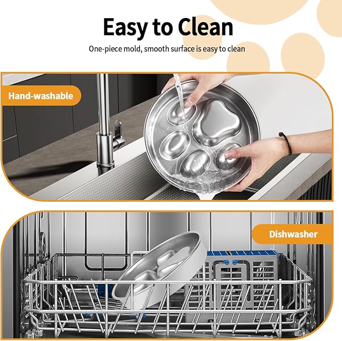 Slow Feeder Dog Bowl - 2-in-1 Stainless Steel Pet Bowl (8.27"x1.57", 33.8oz) with Non-Slip Base - Reversible Paw Design for Small/Medium/Large Dogs - Helps Slow Fast Eating for Dry & Wet Food