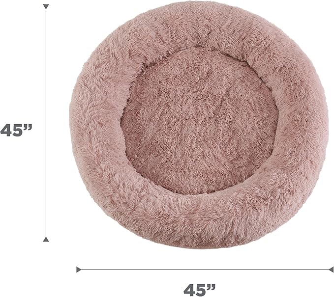 Best Friends by Sheri Original Calming Donut Dog and Cat Bed, Shag Faux Fur, Dusty Rose, XL (45in x 45in) - Anxiety Relief for Pets Up to 150 lbs