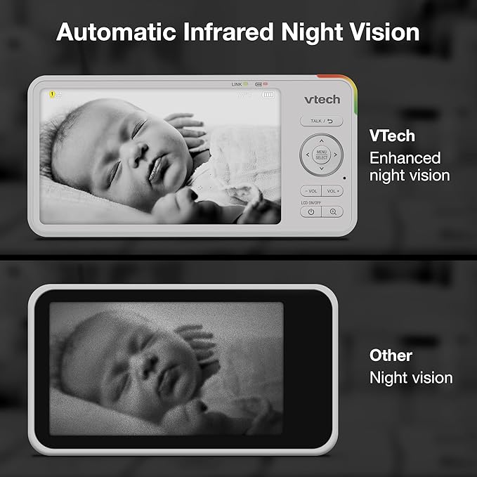 VTech 2-Cameras Advanced HD Video Baby Monitor with Camera & Audio, 5.5" High-Definition IPS Screen, Pan-Tilt-Zoom, Night Light, 2-Way Talk, Lullabies, Soothing Sounds, No WiFi: Advanced HD Plus Twin
