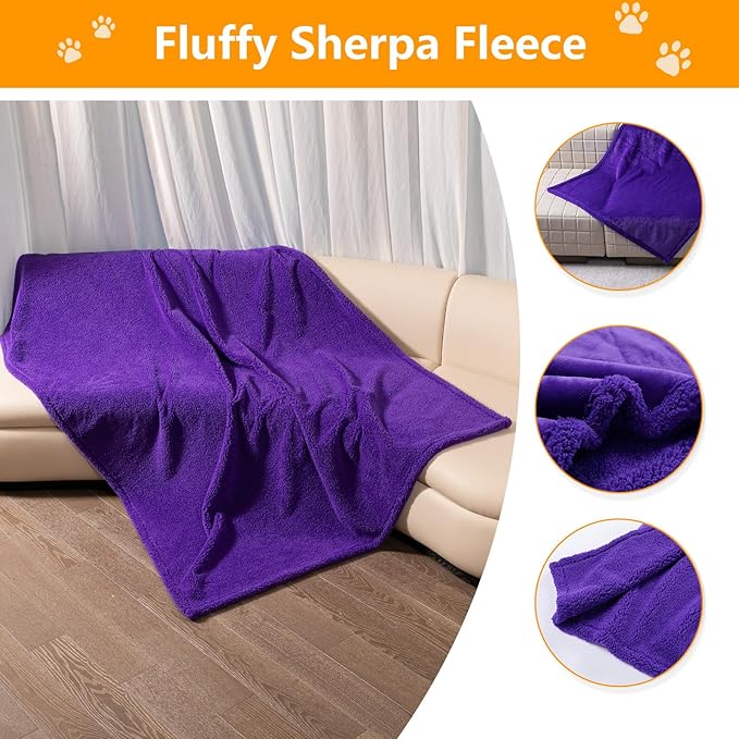 Purple Waterproof Pet Calming Blanket for Dogs Fluffy Dog Bed Cover Puppy Pets Blankets Leakproof Sofa Couch Washable Cover Doggie Cat Fluffy Lavender Mats for Warm-Purple,L-65x57in