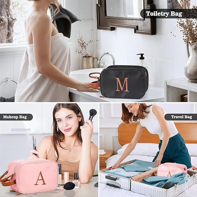 YOOLIFE Mens Travel Bag Toiletry - Christmas Gifts for Men Dad Boyfriend Husband, Personalized Birthday Gifts for Men Women Initial Black Toiletry Bag Travel Birthday Gift Dopp Kit Letter J Black