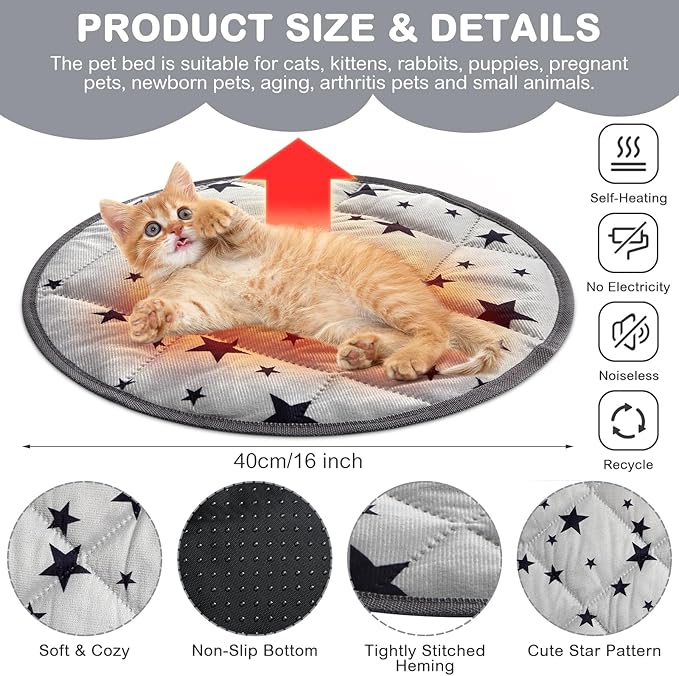 Namalu 4 Pack Self Warming Cat Bed Self Heating Cat Mat Star Pattern Soft Dog Crate Pad Thermal Pet Mat Anti Slip Kennel Dog Washable Warming Bed for Outdoor Indoor(15.7 Inch,Gray)