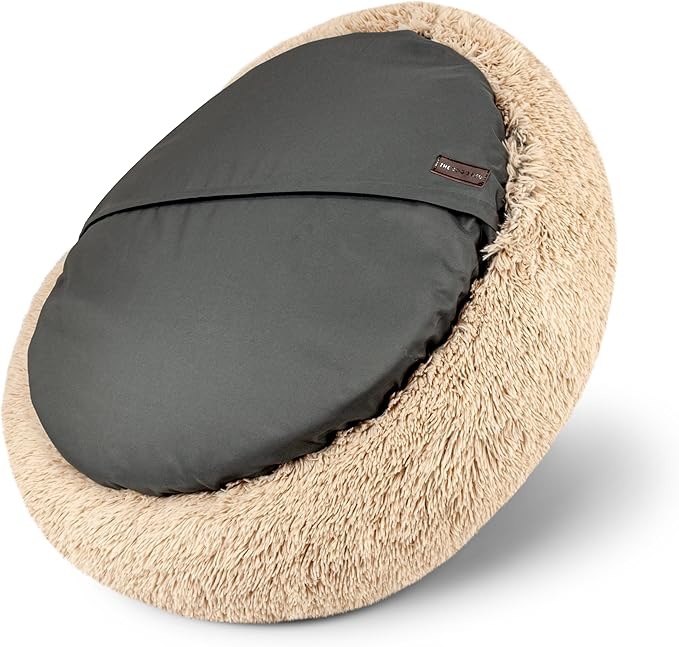 The Dog’s Bed Sound Sleep Donut Dog Bed, Large Dog Beige Fur Calming Nest Bed, Veterinary Approved