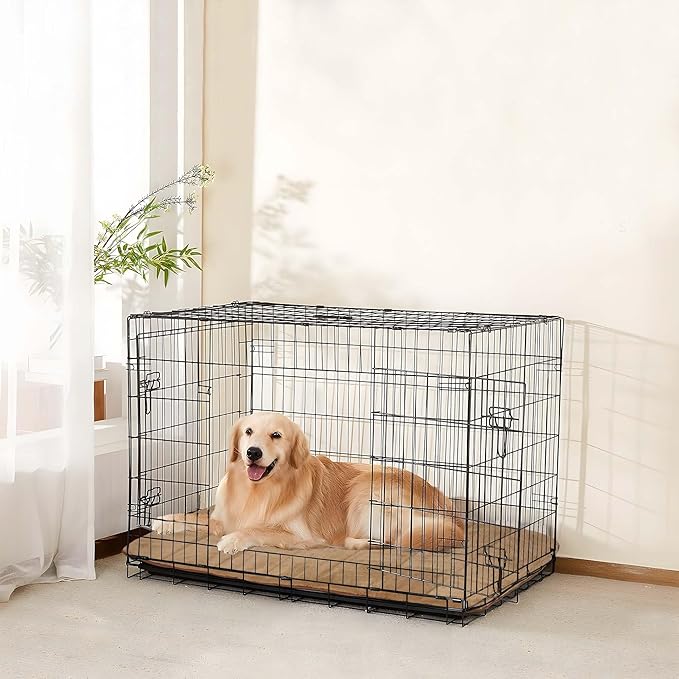 Dog Crate Pad for XX Large Dogs - 47x29 Orthopedic Dog Bed with Memory Foam, Washable Water-Resistant Soft Pet Mat with Non-Slip Bottom, Khaki