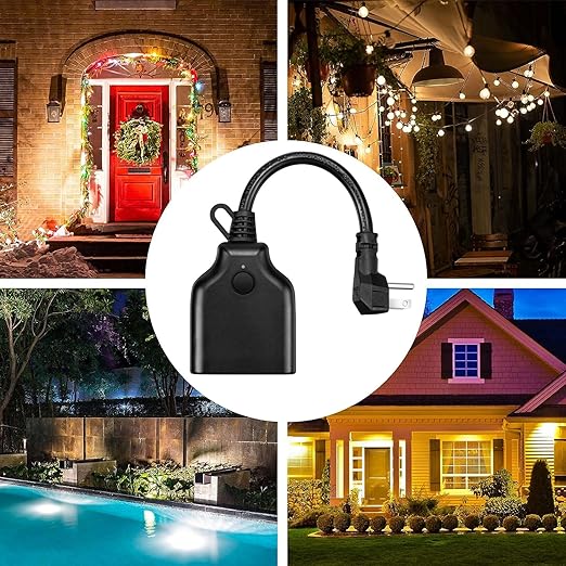 Smart Outdoor Plug, 15A 1800W Smart WiFi Heavy Duty Outdoor Outlet, No Hub Required for Outdoor Lights, Compatible with Alexa and Google Assistant, 1 Pack, Black
