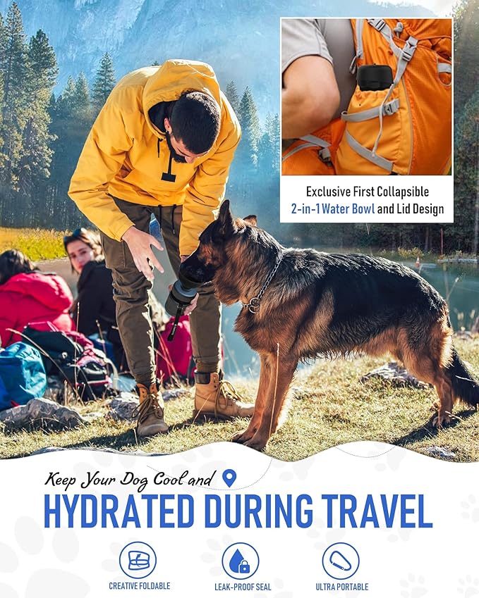 Lesotc Dog Water Bottle, Portable Water Dispenser with Travel Water Bowl, Leak Proof Pet Travel Squeeze Bottle, Puppy Essentials Dog Stuff Accessories for Outdoor Walking, Hiking, Camping