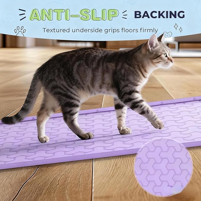 Silicone Cat Litter Mat for Litter Box - 34" X 22"/24" X 15" Waterproof Urine - Proof Mat, Non - Slip Trapping Pad to Keep Floor Clean, Easy to Clean Cat Floor Mat(light purple)
