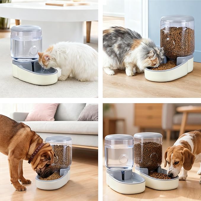 2 Pack Automatic Cat Feeder and Water Dispenser Pet Feed Bowl Dog Gravity Food Feeder and Waterer Set for Small Medium Pets Puppy Kitten 1 Gallon