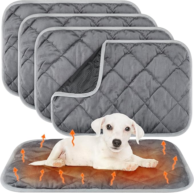 4 Pack Self Heating Cat Pad Self Warming Dog Mat Reflects Body Heat Extra Warm Thermal Pet Pad Washable Dog Cat Bed Crate Bed Mat Blanket(Gray,19 x 27.5 Inch)