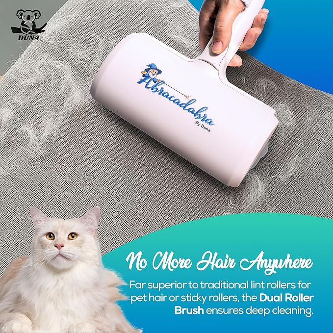 Duna Abracadabra Washable Dual Roller Pet Hair Remover – Original Size Reusable Lint Roller for Cat & Dog Hair on Furniture, Couch, Carpet, Car, Rugs & Bedding – Portable, Eco-Friendly