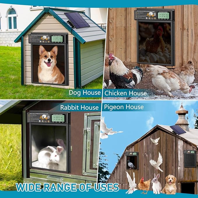 Automatic Pet Door, Dog Door Radar, Timer & Light Sensor Modes, Solar & USB Rechargeable Doggy Door, Durable Aluminum, Weatherproof, 10"×13", 24/7 Operation for Small Pets Up to 45 lb (Black)