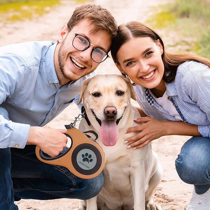 16 ft Retractable Dog Leash for Extra Large Dogs up to 130 lbs,Tangle-Free Nylon Tape,Orange Dan24 XL