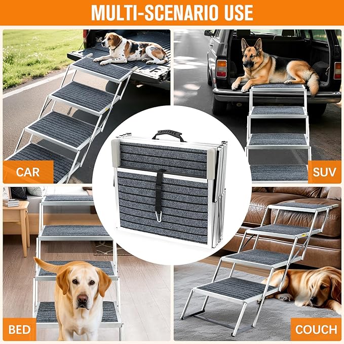 Dog Stairs for Large Dogs - 20" Extra Wide 4-Step Foldable Dog Ramp for Car/SUV/Truck & High Beds - Supports Large Dogs up to 200Lbs