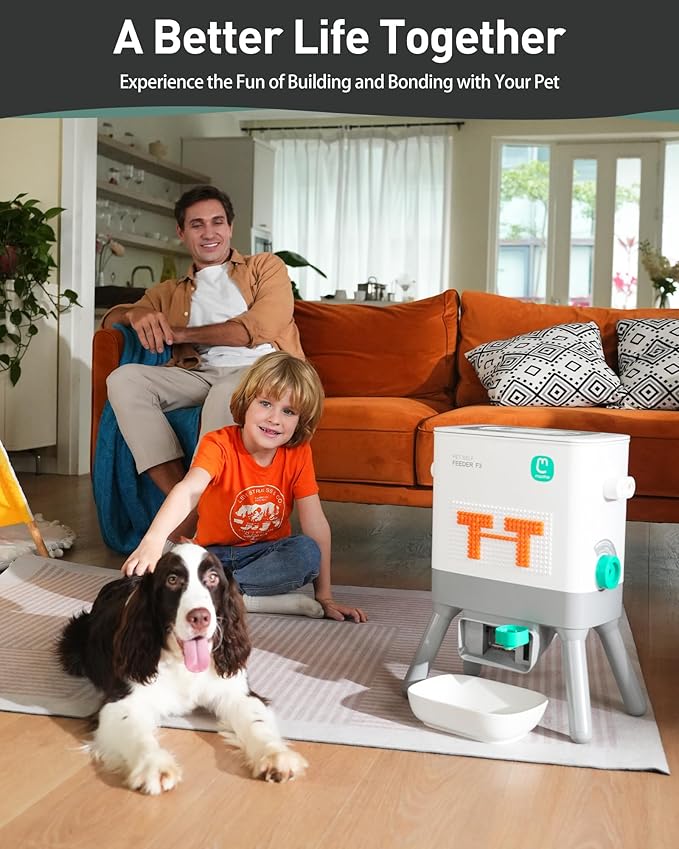 Maother Dog Self Feeder - 8L Large Capacity Gravity Feeder for Dogs and Cats, Dry Food Compatible Pet Food Dispenser,Train Pets to Self-Feed, Interactive DIY Kit for Families - F3 V1