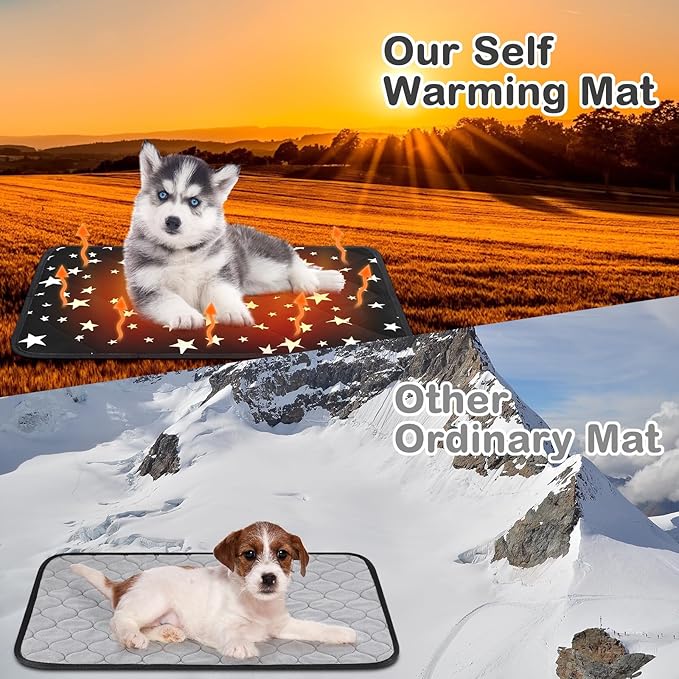 Namalu 4 Pack Self Warming Cat Bed Self Heating Cat Mat Star Pattern Soft Dog Crate Pad Thermal Pet Mat Anti Slip Kennel Dog Washable Warming Bed for Outdoor Indoor (18 x 24 Inch,Black)