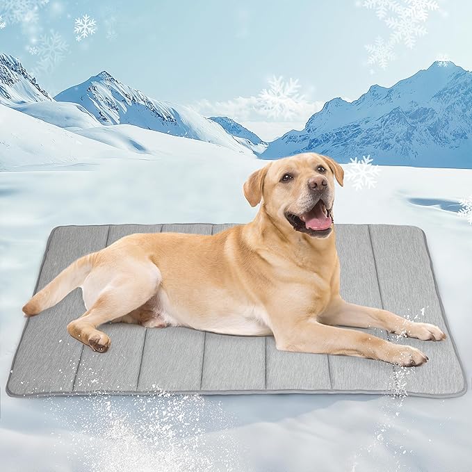 Dog Cooling Mat for Large Dogs - 41x27 Orthopedic Memory Foam Pet Pad for Summer, QMAX>0.5, Washable Premium Comfort Crate Pad for Your Furry Companion, Grey
