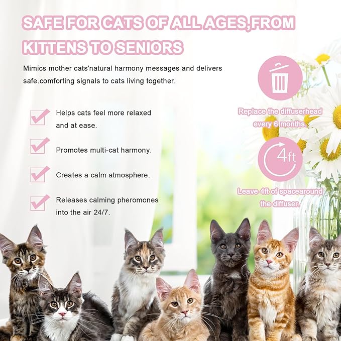 Cat Calming Diffuser, pheromone Diffuser Calming for Cats, Effectively relieves Stress, Calming Diffuser for Cats, Reduces The Fight Against Spraying and Scratches