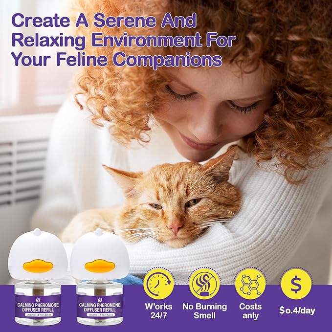 Cat Calming Diffuser Premium Cat Pheromones Calming Diffuser Effectively Relieve Anxiety Stress Aggression Cats Refill Reduce Fighting Spraying and Scratching Calm Relaxing Plugin 800 sq ft Coverage