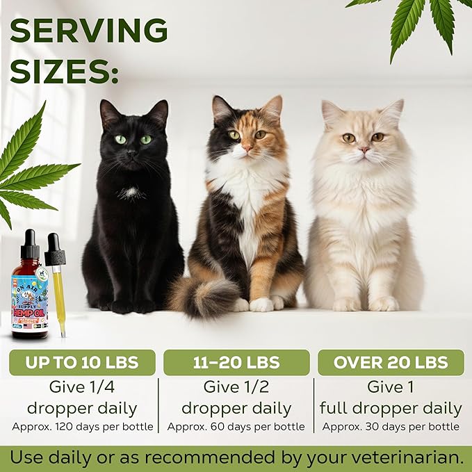 Hemp Oil for Cats - 2FL/60ML Assists Cats with Anxiety, Pain, Stress, Sleep, Arthritis, Seizure Relief - Supports Joint Health - Soothing Treats - Made in USA