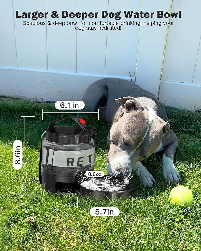 Dog Water Bottle Portable Bowls - 56oz Large Travel Water Bowl Dispenser for Dogs, Pet Camping Beach Essentials Traveling Car Park Accessories, Leak Proof Pet Drinking Dispenser for On The Go, Black