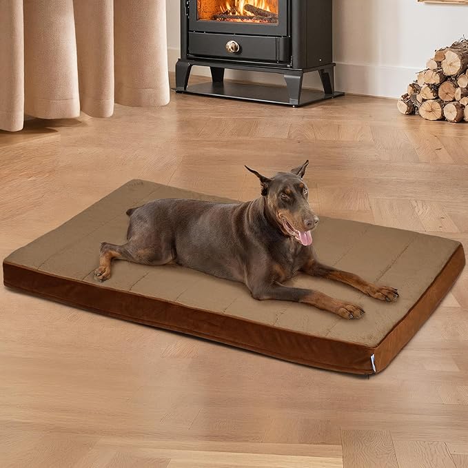 Dog Bed for XX Large Dog - Orthopedic Pet Beds with Memory Foam, Waterproof Removable Washable Cover with Non-Slip Bottom, Khaki, 47" L x 29" W x 3" H