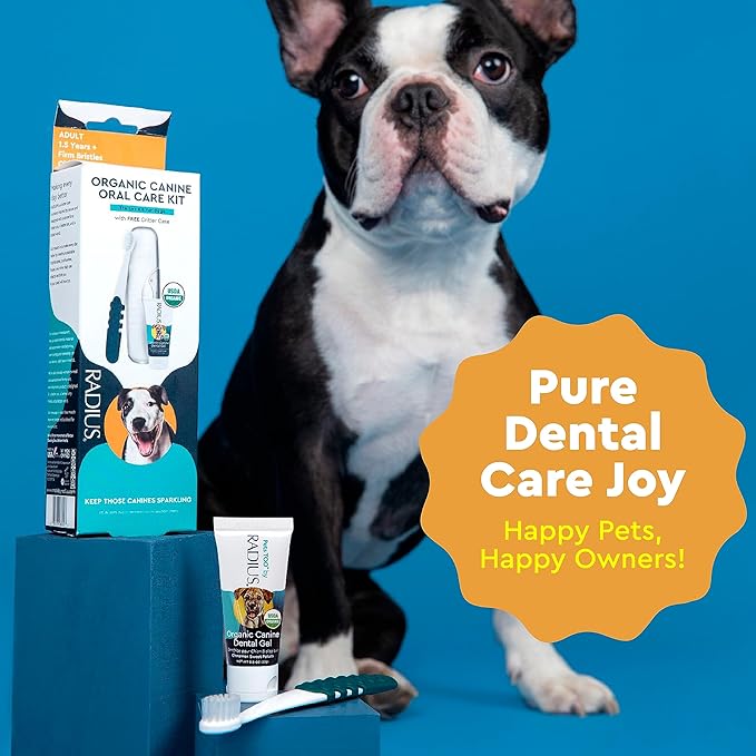 RADIUS USDA Organic Dental Solutions Puppy Kit 1 Unit, 1 Dog Toothbrush & 1 0.8oz Toothpaste, Ultra Soft Bristle & Non Toxic Toothpaste for Dogs, Designed to Clean Teeth, Xylitol Free