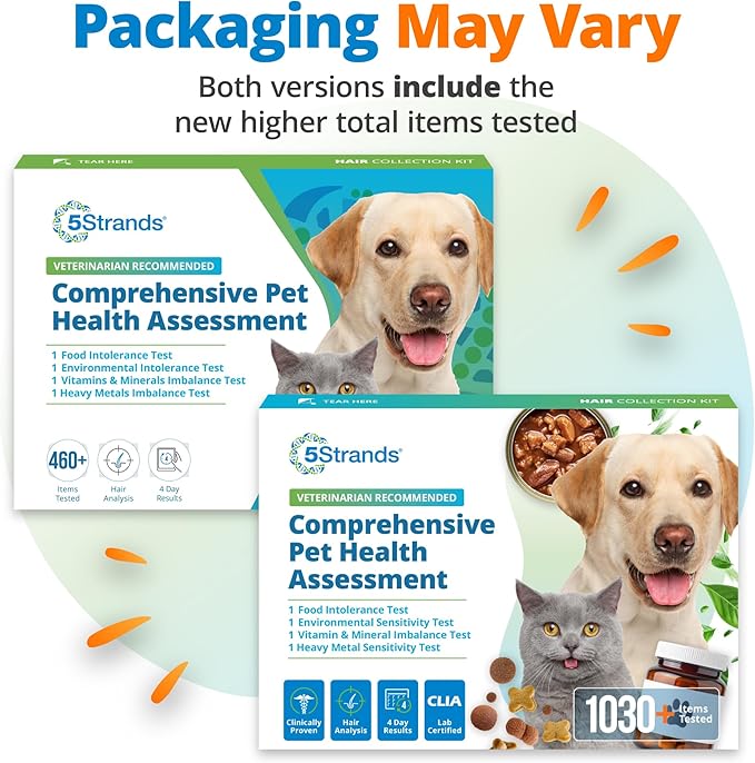 5Strands Pet Food Intolerance, Environmental & Heavy Metal Sensitivity, and Nutritional Imbalance Test, 1036 Items Tested, Cat & Dog Gut Health Test for All Breeds & Ages, Results in 4 Days