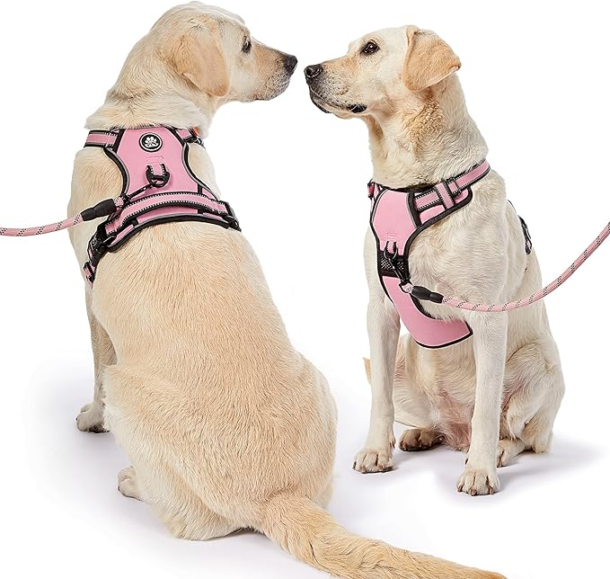 NESTROAD No Pull Dog Harness,Adjustable Oxford Dog Vest Harness with Leash,Reflective No-Choke Pet Harness with Easy Control Soft Handle for Large Dogs(X-Large,Pink)