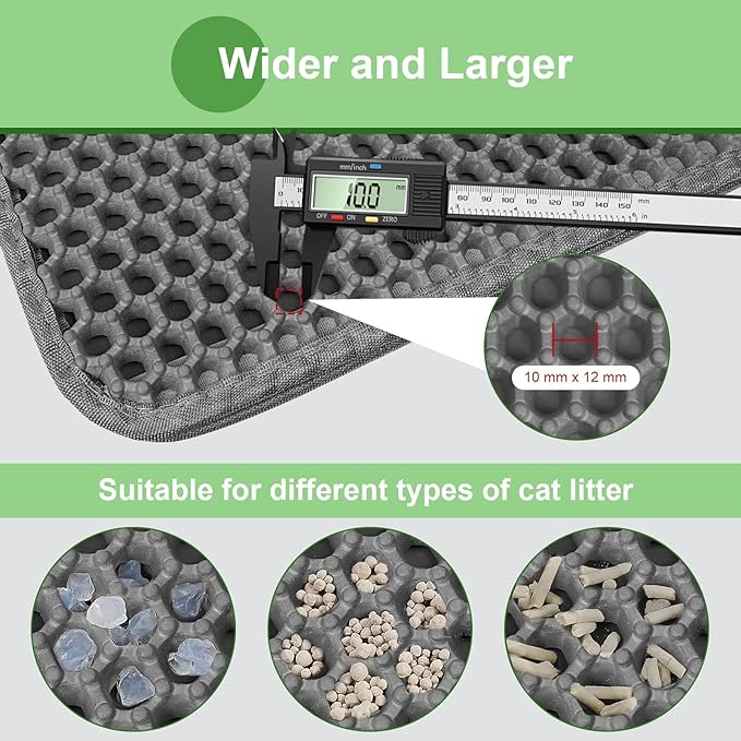 Cat Litter Mat 36"x 24" Double Layer Waterproof Kitty Cat Litter Trapping Mat, Easy to Clean Litter Box Mat Scatter Control Pad, Grey