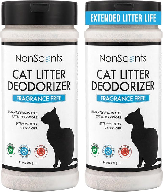 NonScents Cat Box Deodorizer - Odor Eliminator - Reduces Scooping, Extends Litter Lifespan - Fragrance-Free, Fresh Scent - 2-Pack