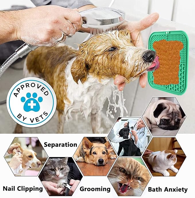 Lick Mat for Dogs, Large Dog Lick Mat with Suction Cups for Anxiety, Peanut Butter Dog Licking Mat Slow Feeder Dispensing Treater Lick Pad for Dogs Cats Grooming Bathing and Training (Green)