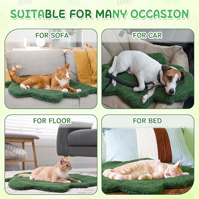 3 Pack Self Warming Cat Dog Bed Leaf Shape Self Heating Pet Mat Non Electric Washable Thermal Sleeping Pad Plush Heated Pet Mat for Crate Floor Indoor Outdoor(Dark Green,Large-19 x29)