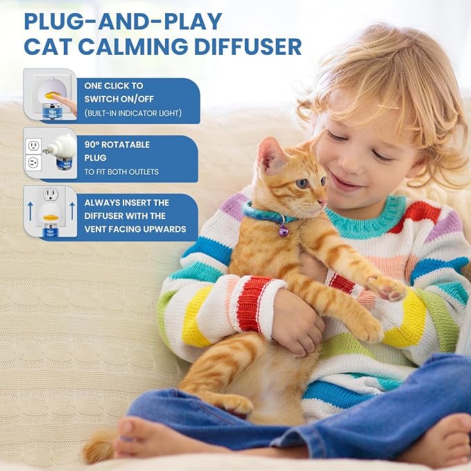 Cat Calming Diffuser, 4 in 1 Cat Pheromones Calming Diffuser, Multicat Calming Diffuser, Relaxing Pheromone for Cat Relief Stress Anxiety Fighting Scratching, 1 Diffuser 3 Refill(48ml)