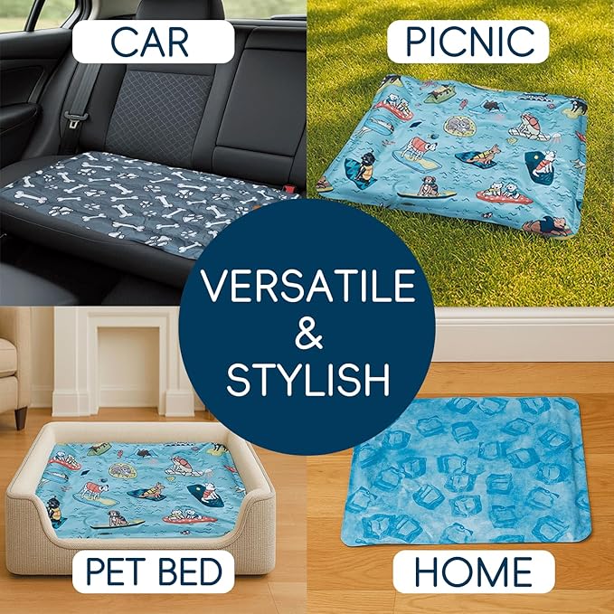 Cooling Pad for Dog,Instant Pet Cool Mat for Puppy,Comfortable Cool Pet Mat for Cat.Portable Dog Bed for Summer. Suitable for Outdoor Summer Crate Pad.Long Time Cooling.Bone(Size-M 15.7 * 19.7in)