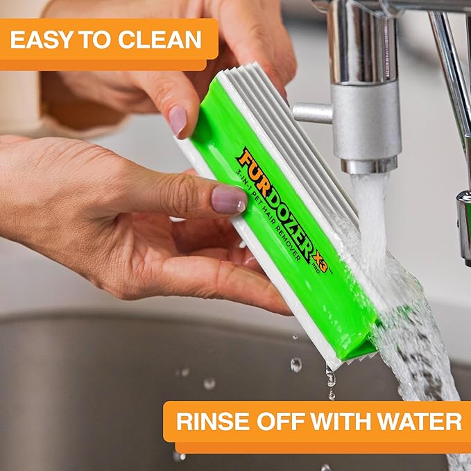 FurDozer Pet Hair Remover & Auto Detailing Tools - Cat & Dog Hair Remover for Carpets, Car Interiors, Couches, Bedding, & Pet Furniture (Green, (2 Pack) - X3 PRO)