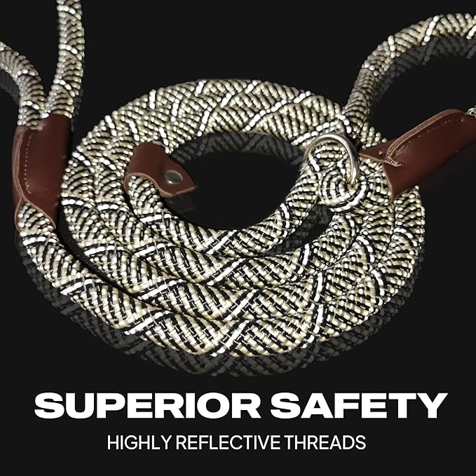 TwoEar Dog Slip Rope Leash - 6FT Heavy Duty Training Leash with Reflective Threads for Small to Large Dogs (Slim 3/8''x6ft, Grey)
