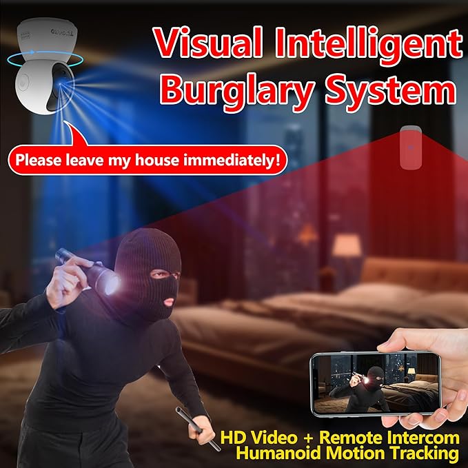 Indoor Security Camera, 1080p HD Dog-Camera, 2.4GHz WiFi Smart Home Security System, with Phone APP Alert, 5pcs Kit (Alarm Camera, Motion/Door Window Sensor, Remote) for Pet/Kid/Home