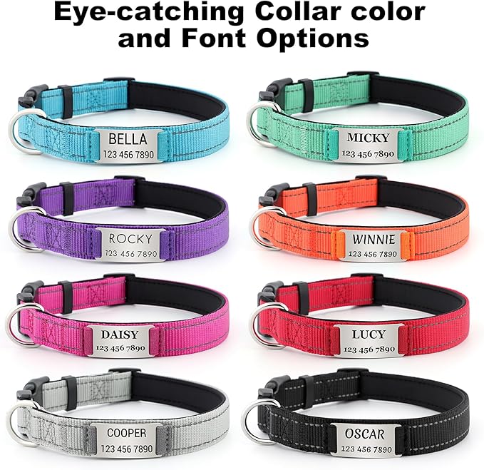 Personalized Dog Collars with Custom Name and Phone Number, Reflective Nylon Pet Collar with Engraved ID Tag, Soft Padded, Quick Release for Small Medium Large Dogs