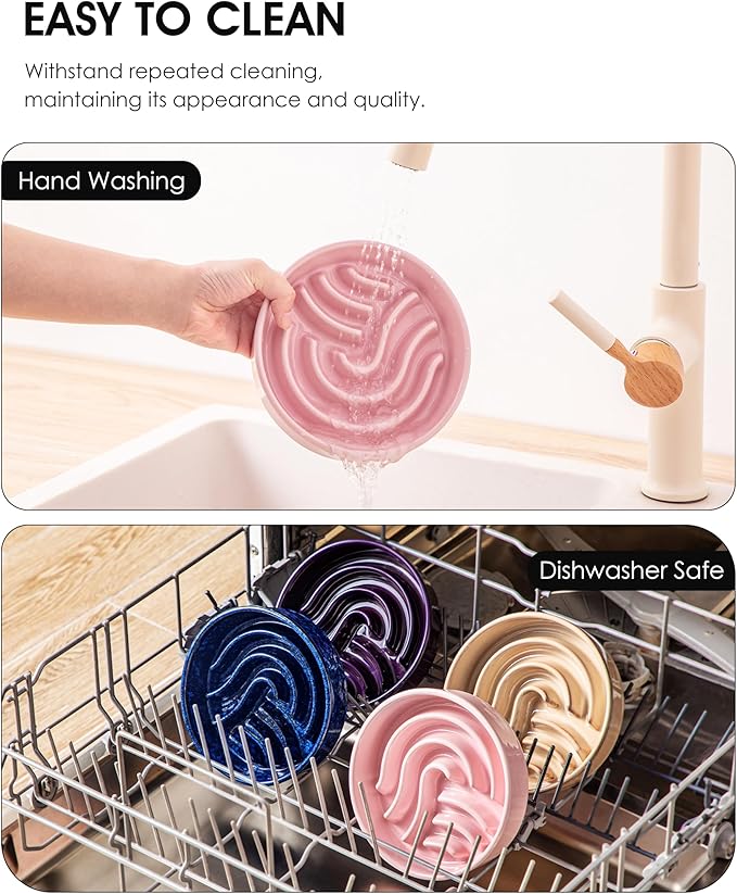 vancasso Slow Feeder Dog Bowl, 0.6 Cup Ceramic Slow Feeding Food Dish for Small Breed, Puzzle Dog Food Bowl for Fast Eater, Pink